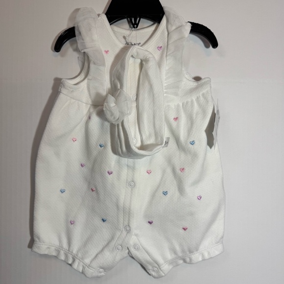 Little Me Other - Little Me Hearts Embroidered Cotton Romper‎ & Headband Set Size 6M NWT